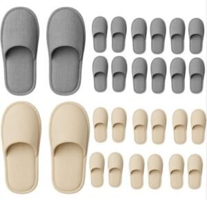 Modlux Spa Slippers - 12 Large Pairs of cotton Linen Closed Toe Slippers – Thick, Soft, Non-Slip, Disposable Slippers - Home, Hotel, or Commercial Use (6 Grey and 6 Beige)