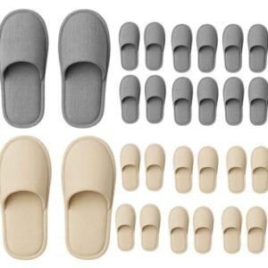 Modlux Spa Slippers - 12 Large Pairs of cotton Linen Closed Toe Slippers – Thick, Soft, Non-Slip, Disposable Slippers - Home, Hotel, or Commercial Use (6 Grey and 6 Beige)