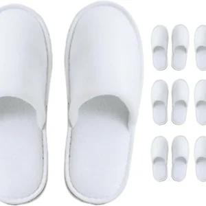 Modlux Spa Slippers – 6 Pairs of Cotton Velvet Closed Toe Slippers – Thick, Soft, Non-Slip, Disposable Slippers – Home, Hotel, or Commercial Use (6 Pack Large, White)