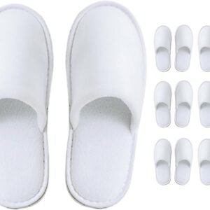 Modlux Spa Slippers 6 Pairs of Cotton Velvet Closed Toe Slippers (Medium Size) Thick, Soft, Non-Slip, Disposable Slippers Home, Hotel, or Commercial Use (6 Pack Medium, White)